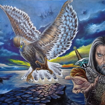 Schilderij getiteld "Viking" door Areva, Origineel Kunstwerk, Olie