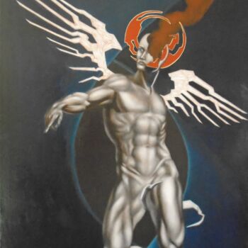 Painting titled "Desdivinización XII" by Arfaxad, Original Artwork, Oil Mounted on Wood Stretcher frame