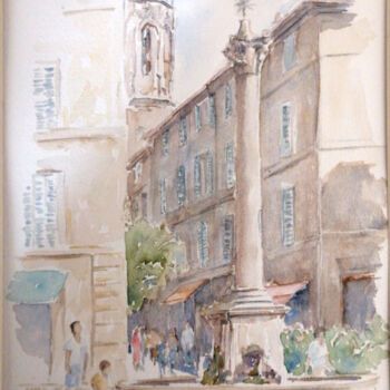 Malerei mit dem Titel "place des Augustins…" von Argane Sopher, Original-Kunstwerk, Aquarell