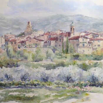 Ζωγραφική με τίτλο "Le village Lourmarin" από Argane Sopher, Αυθεντικά έργα τέχνης