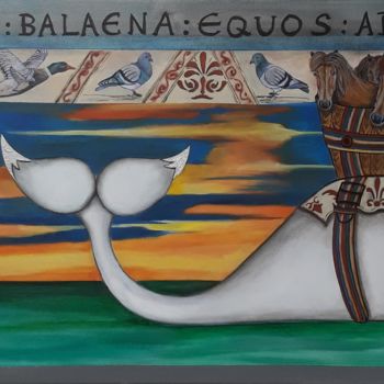 Collages intitolato "Hic balaena equos a…" da Marina Argentini, Opera d'arte originale, Acrilico