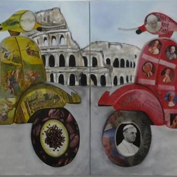 Collagen mit dem Titel "Vacances romaines" von Marina Argentini, Original-Kunstwerk, Acryl