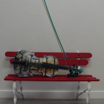 Sculpture titled "Violon en repos maj…" by Marina Argentini, Original Artwork, Wood