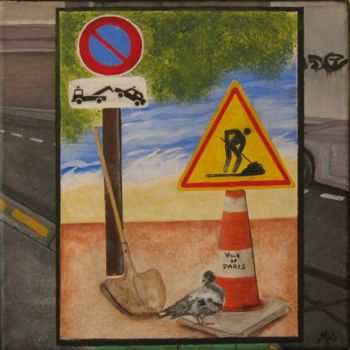 Painting titled "Chantier à Paris" by Marina Argentini, Original Artwork