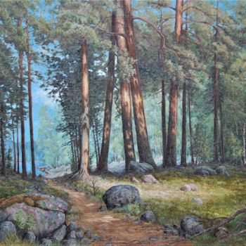 Pintura intitulada "Metsäpolku" por Ari Reinikainen, Obras de arte originais, Óleo Montado em Painel de madeira