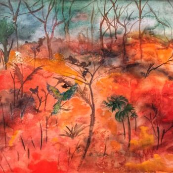Painting titled "brennender Amazonas" by Aria Artis, Original Artwork, Watercolor
