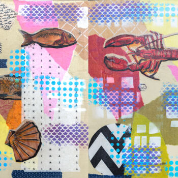 Collages titled "Kitchen Art - Fishes" by Ariadna De Raadt, Original Artwork, Collages