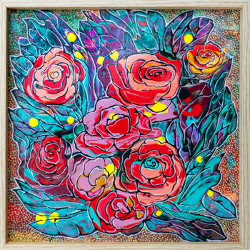 Painting titled "Bouquet of roses" by Ariadna De Raadt, Original Artwork, Acrylic Mounted on Wood Stretcher frame