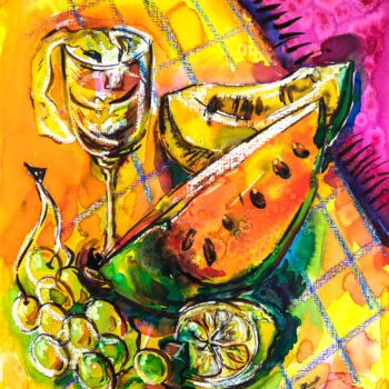 Painting titled "Summer Fruits" by Ariadna De Raadt, Original Artwork, Ink