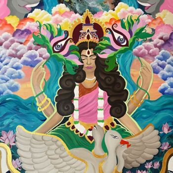 「Lakshmi」というタイトルの絵画 Ariadna Maslowskaによって, オリジナルのアートワーク, アクリル ウッドストレッチャーフレームにマウント