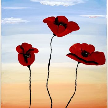 Peinture intitulée "3 coquelicots" par Ariane Houngbo, Œuvre d'art originale, Acrylique