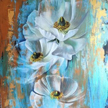 Painting titled "GHOST FLOWERS" by Arianna Squicquaro, Original Artwork, Acrylic Mounted on Wood Stretcher frame