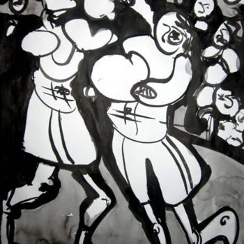 Peinture intitulée "Boxeurs" par Ariciu, Œuvre d'art originale