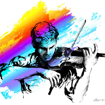 Digital Arts titled "Violin player, musi…" by Arija Paikule, Original Artwork, Digital Painting