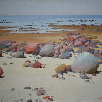 Картина под названием "Seascape sea coast,…" - Arija Paikule, Подлинное произведение искусства, Масло Установлен на Деревянн…