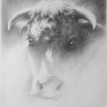 Картина под названием "Соседский бычок" - Arija Paikule, Подлинное произведение искусства, Масло