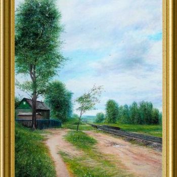 Painting titled "деревенский пейзаж" by Garik, Original Artwork, Oil