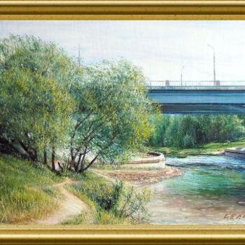 Schilderij getiteld "витебск.река лучеса." door Garik, Origineel Kunstwerk, Olie