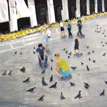 Pintura titulada "San marko pigeons" por Arik Sharon, Obra de arte original