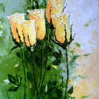 Painting titled "FIVE YELLOW ROSES" by Arimas, Original Artwork