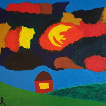 Pittura intitolato "House on a hill" da Arina Mari, Opera d'arte originale, Olio