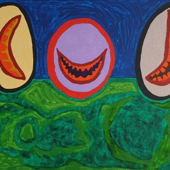 Painting titled "Three smiling heads" by Arina Mari, Original Artwork, Acrylic