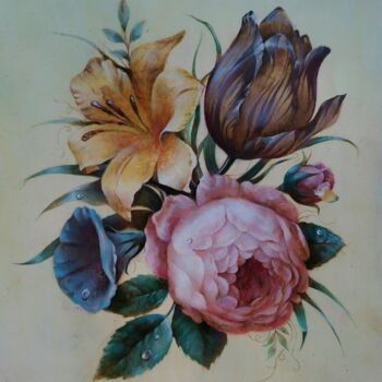 Painting titled "Oil Flower composit…" by Arina Melikhova, Original Artwork, Oil
