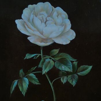 Peinture intitulée "Oil Rose single whi…" par Arina Melikhova, Œuvre d'art originale, Huile