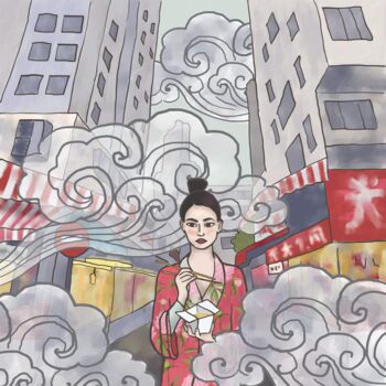Gravures & estampes intitulée "Hong Kong" par Arina Qqshkina, Œuvre d'art originale, Peinture numérique