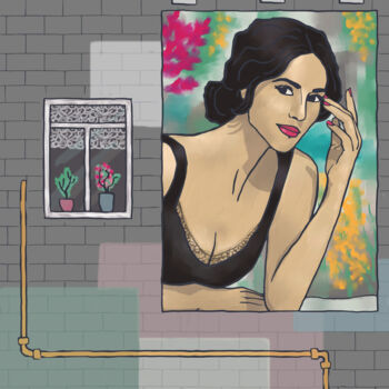 Gravures & estampes intitulée "Apartment block in…" par Arina Qqshkina, Œuvre d'art originale, Peinture numérique