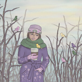 Printmaking titled "Coffee to go" by Arina Qqshkina, Original Artwork, Digital Painting
