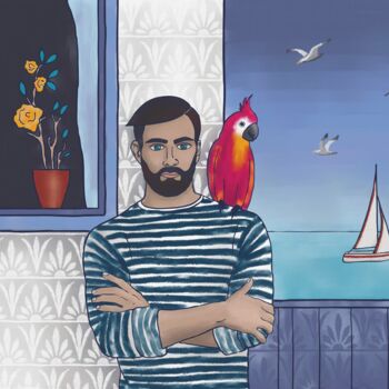 Gravures & estampes intitulée "Home and sea" par Arina Qqshkina, Œuvre d'art originale, Peinture numérique