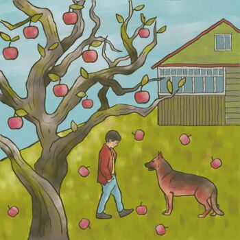 Gravures & estampes intitulée "Friends and apples" par Arina Qqshkina, Œuvre d'art originale, Peinture numérique