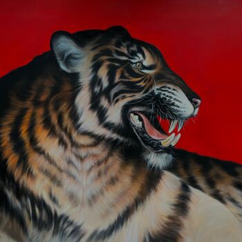 Painting titled "Wild Red" by Arina Safyanova, Original Artwork, Oil Mounted on Wood Stretcher frame