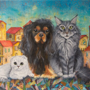 Painting titled "Trois mousquetaires" by Arina Tcherem, Original Artwork, Oil Mounted on Wood Stretcher frame