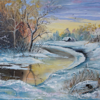 Картина под названием "Winter's river" - Arina Tcherem, Подлинное произведение искусства, Масло