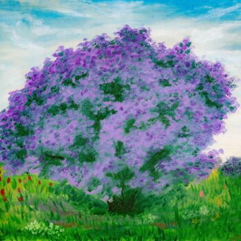 Painting titled "Lilac Bush Spring F…" by Arina Yastrebova, Original Artwork, Oil Mounted on Wood Stretcher frame