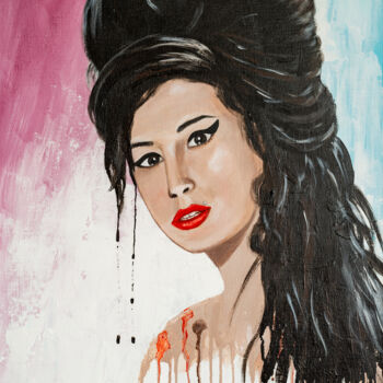 Painting titled "Amy Winehouse Abstr…" by Arina Yastrebova, Original Artwork, Acrylic Mounted on Wood Stretcher frame