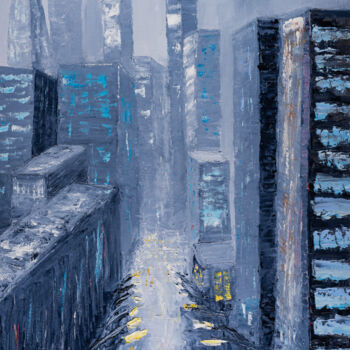 Malarstwo zatytułowany „Rainy city street s…” autorstwa Arina Yastrebova, Oryginalna praca, Olej