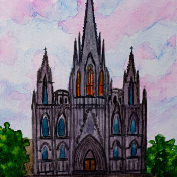 Peinture intitulée "Barcelona Cathedral…" par Arina Yastrebova, Œuvre d'art originale, Aquarelle