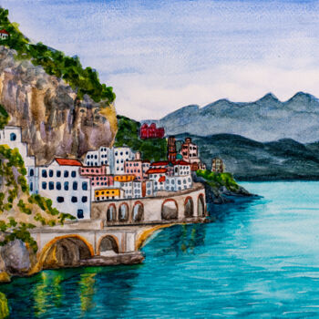 Pittura intitolato "Amalfi Coast, Italy…" da Arina Yastrebova, Opera d'arte originale, Acquarello