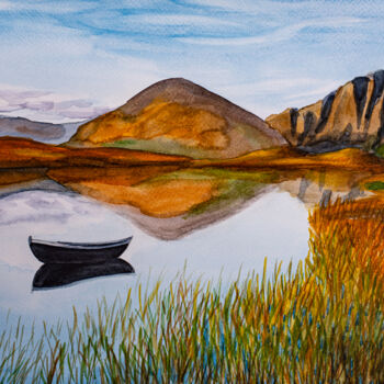 Painting titled "Lofoten Islands Aut…" by Arina Yastrebova, Original Artwork, Watercolor