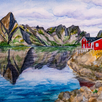 Ζωγραφική με τίτλο "Fishing Village Lof…" από Arina Yastrebova, Αυθεντικά έργα τέχνης, Ακουαρέλα