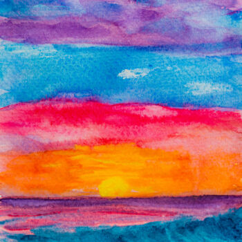 Pittura intitolato "California Beach, T…" da Arina Yastrebova, Opera d'arte originale, Acquarello