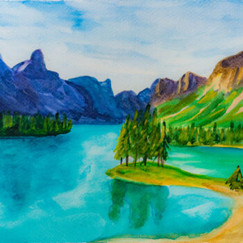 Painting titled "Mountain Lake Michi…" by Arina Yastrebova, Original Artwork, Watercolor