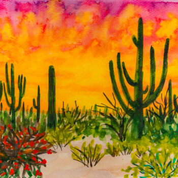 Malarstwo zatytułowany „Sonoran Desert Sagu…” autorstwa Arina Yastrebova, Oryginalna praca, Akwarela