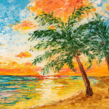 Peinture intitulée "Paradise Beach, Pal…" par Arina Yastrebova, Œuvre d'art originale, Huile