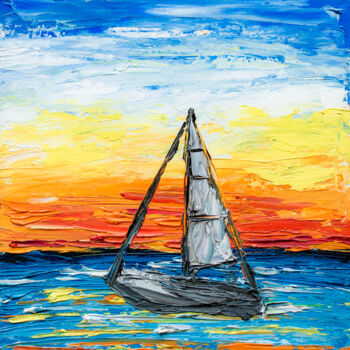 Painting titled "Sailboat, Tropical…" by Arina Yastrebova, Original Artwork, Oil