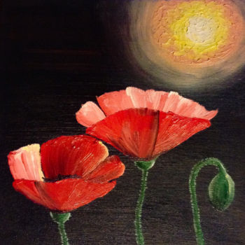 Peinture intitulée "Night poppies" par Arina Franchuk, Œuvre d'art originale, Huile