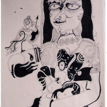 Malarstwo zatytułowany „Gouri with Ganesha” autorstwa Arindam Bose, Oryginalna praca, Olej